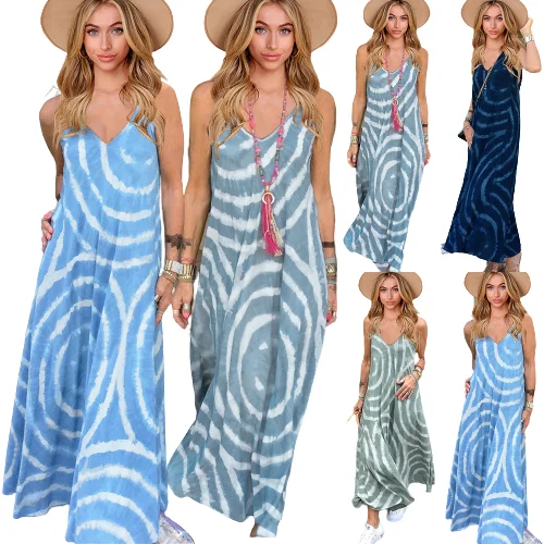 

Sexy Women Maxi Dress Loose Sleeveless Dresses V-neck Sling Long Party Dress, Shown