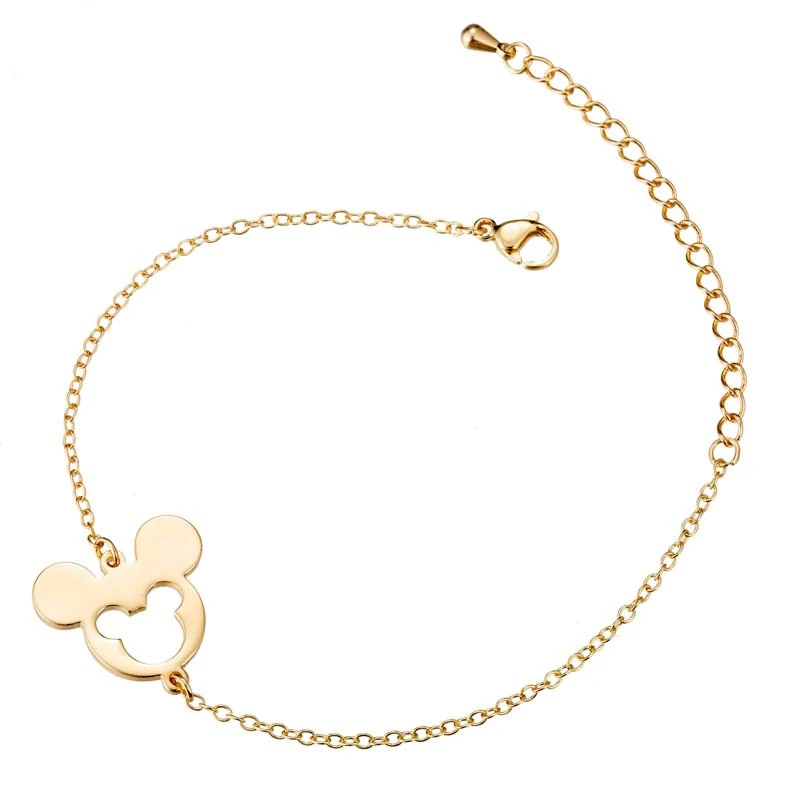 

Trendy Non Tarnish 18K Gold Silver Rose Plated Stainless Steel Women Cute Minnie Mouse Charm Mickey Head Bracelet Jewelry