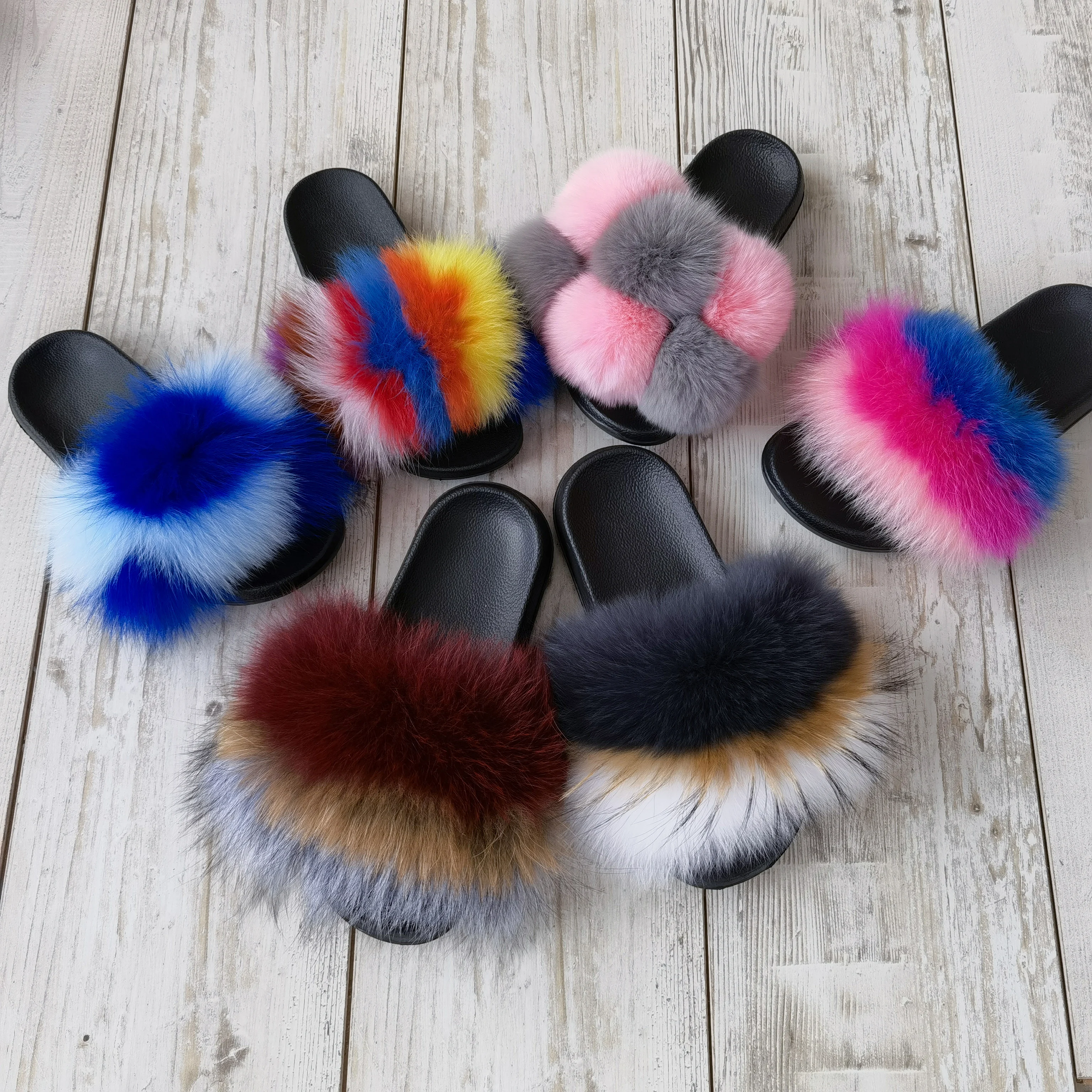 

China Manufacturer Custom Wholesale Colorful Vegan Faux Fur Furry Fluffy Plush Ladies Sandals for Women, Customized color