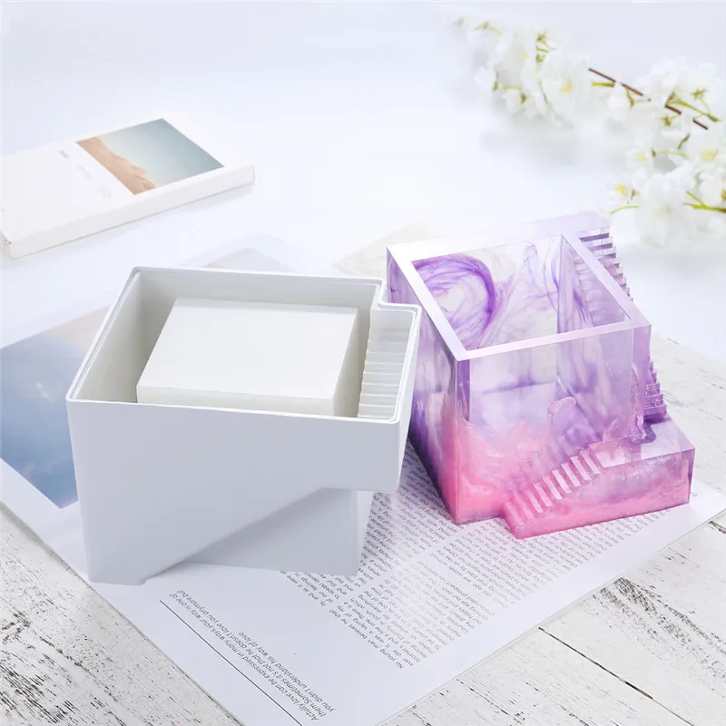 

Amazon Hot Sale DIY Resin Plant Mold, Amatted Stairs Shape Square Silicone Molds Flower Pot Molds Pen Holder Moulds, Transparent white