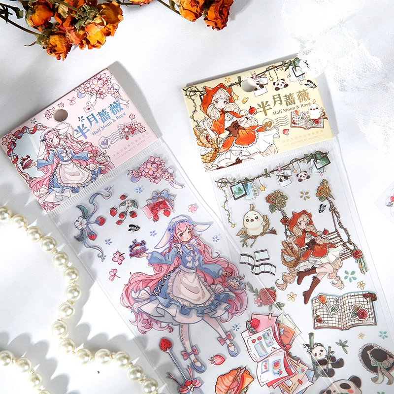 

2 design 1 pcs / set stickers PET anime girl lolita hot silver transparent decoration waterproof stickers for Diary Scrap Book