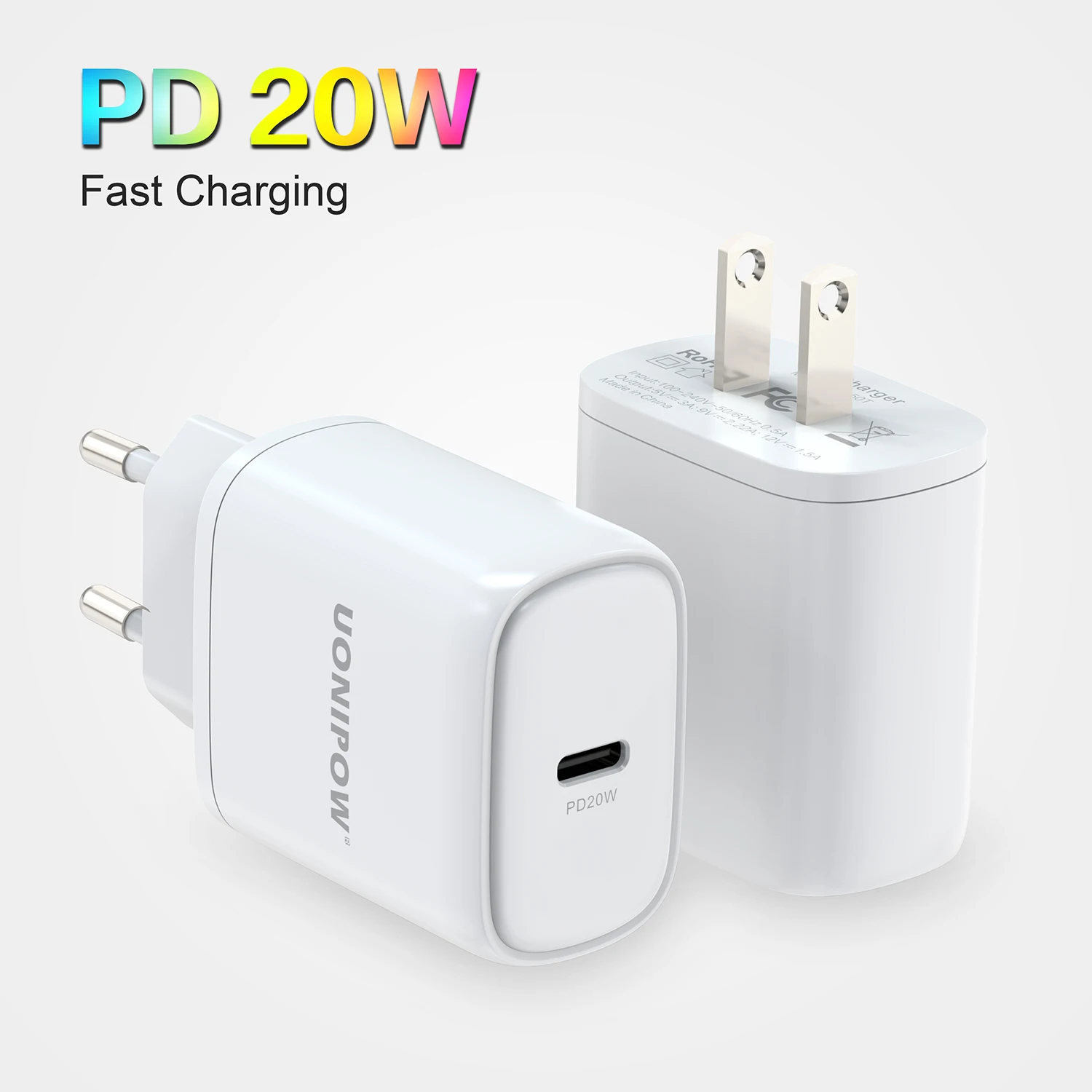 

20w quick charger US EU CN plug fast charging mobile phones portable type c PD wall charger, Black, white,oem order