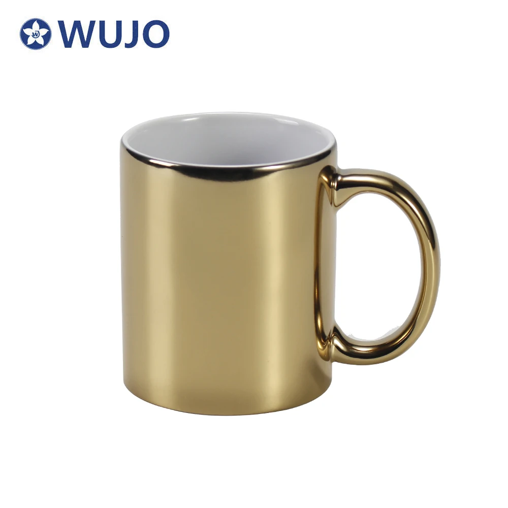 

WUJO Golden Sublimation Coffee Mugs 11oz Ceramic Coffee Cups Sublimation Mugs, White