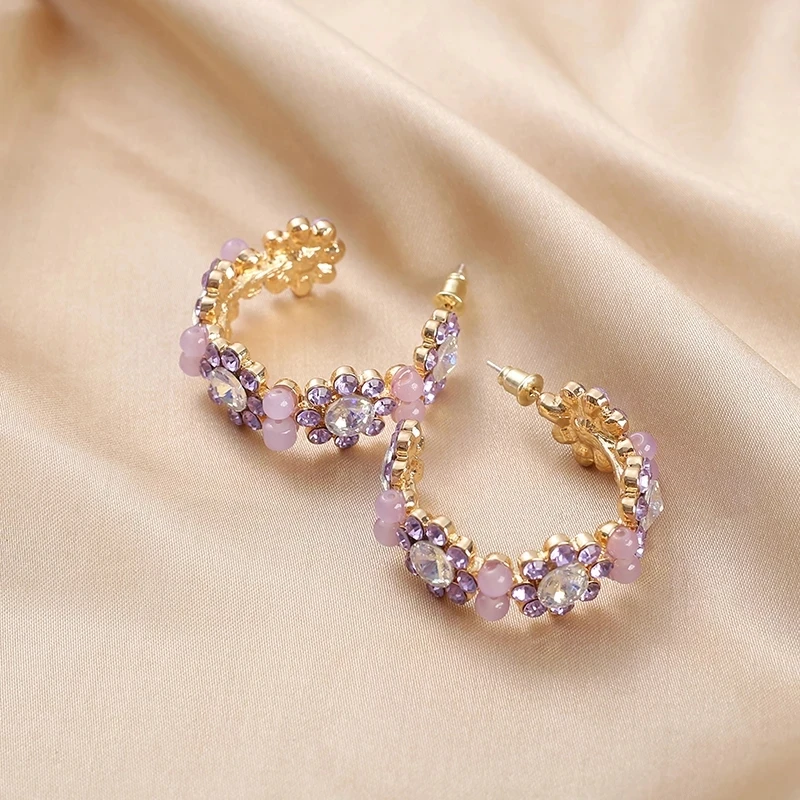 

Kaimei Drop Shipping Trendy Fashion Accessories New Big C Shape Purple/Pink Resin Beads Statement Stud earrings Party Jewelry, Many colors fyi