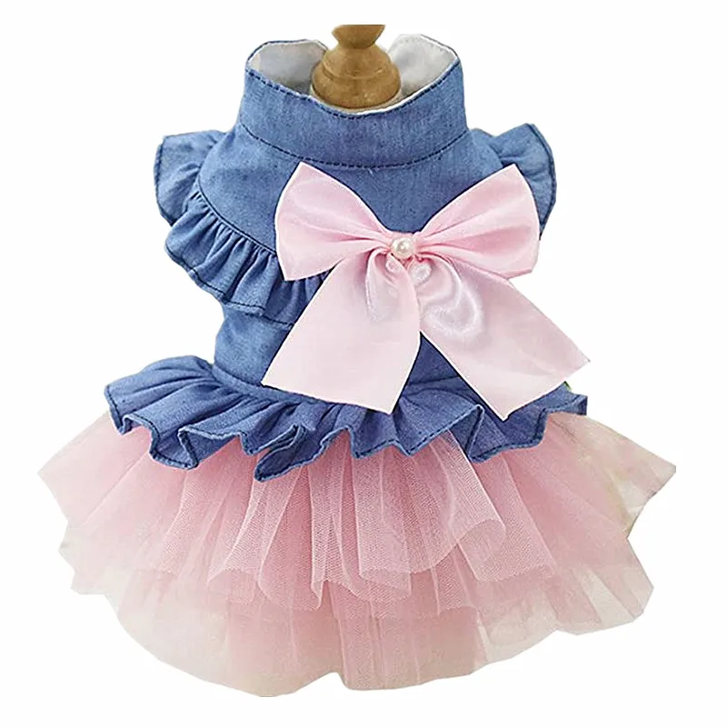

Sweet Bowknot Small Dog Skirt Girl Tutu Clothing Puppy Cat Sleeveless Apparel Teddy Clothes Harness Wedding Dresses, 1color