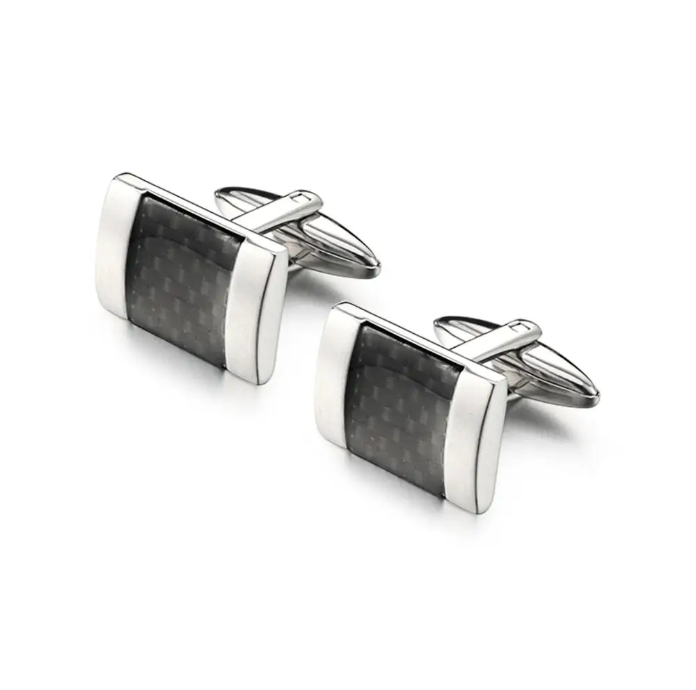 

OB Jewelry-Black Carbon Fiber Cufflinks for Mens Shirt Cuff Button High Quality Stainless steel Square Cuff link Men Jewelry, Black carbon fiber+silver color