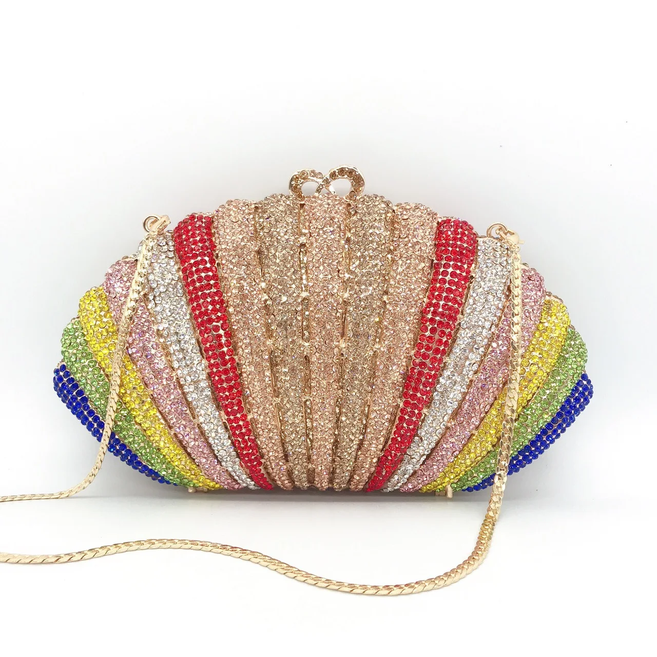 

Rainbow Color Shell Diamond Dinner Bag Dumpling-Shaped Gem Bag Certificate Bag European And American Banquet Full Diamond Clutch