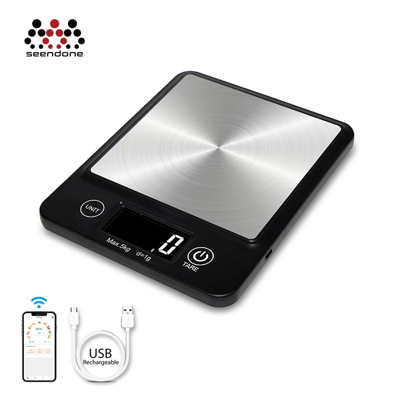 
5Kgs Digital Small Bluetooth Food Portable Nutritional Electronic Rechargeable Kitchen Weighing Scale 