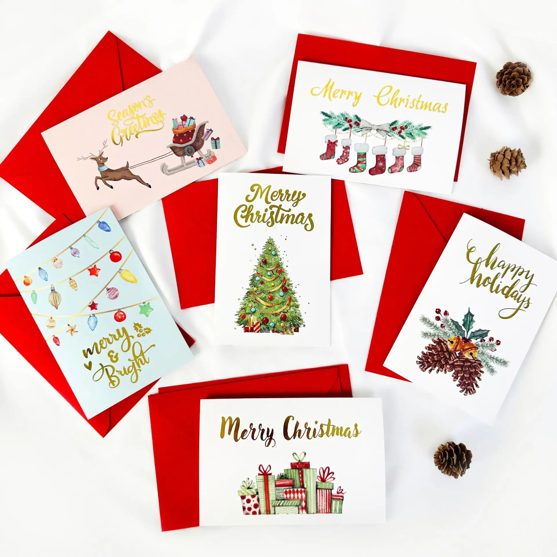 

Stock Hot Stamping Christmas Card Blank Greeting Gift Card Printing Logo With Envelop Set