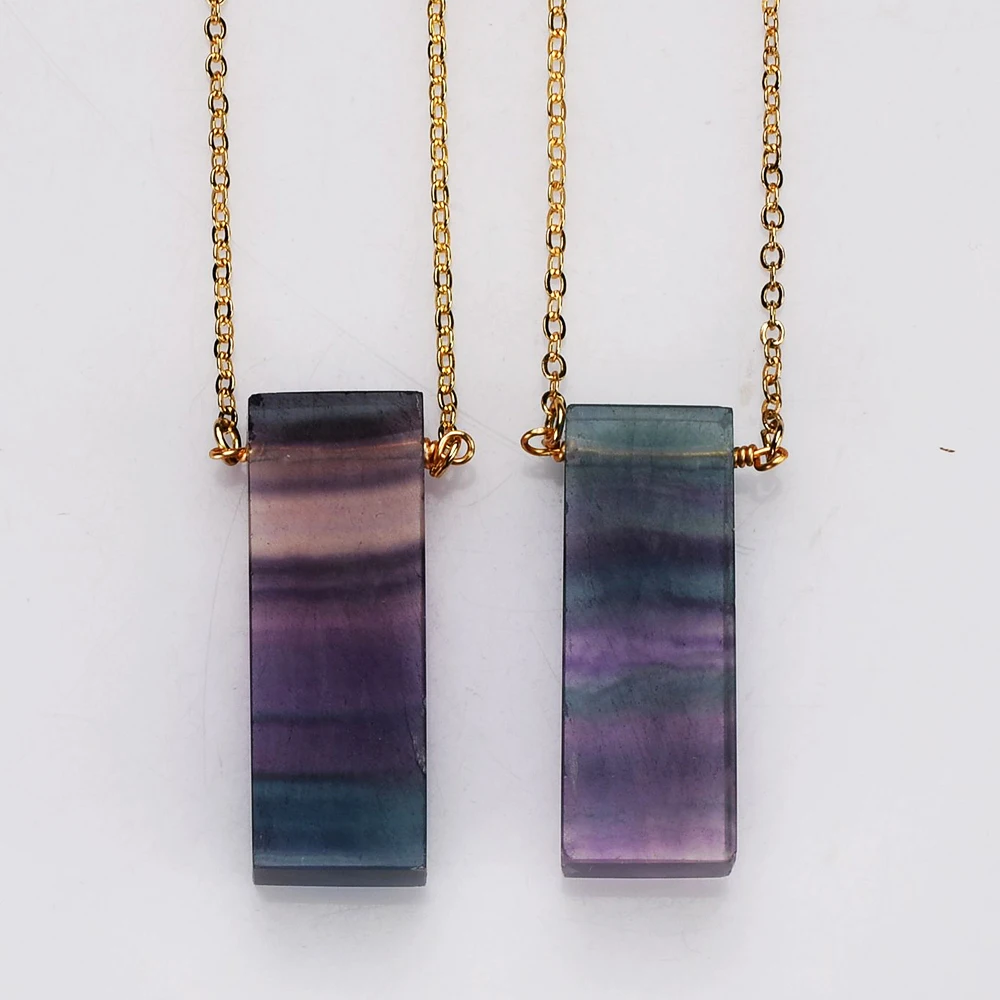 

WX2083 Cuboid Healing Crystal Rainbow Fluorite Jewelry Natural Raw Crystal Necklace Rainbow Fluorite Necklace