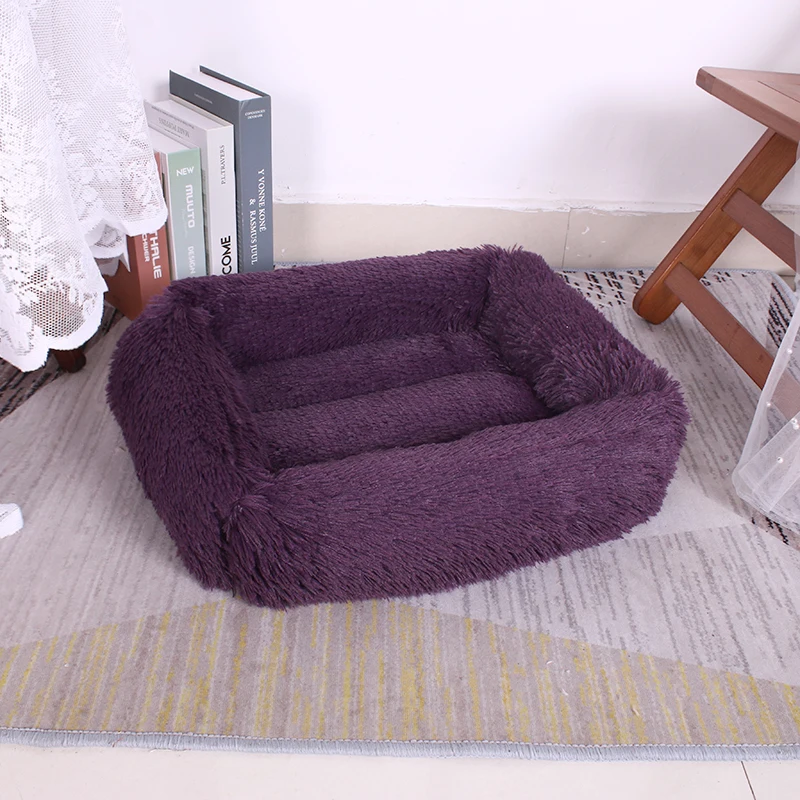 

Square thick warm plush wholesale square doghouse luxury warm soft sofa long plush dog pet cat bed cute vogue bed for pet, As picture