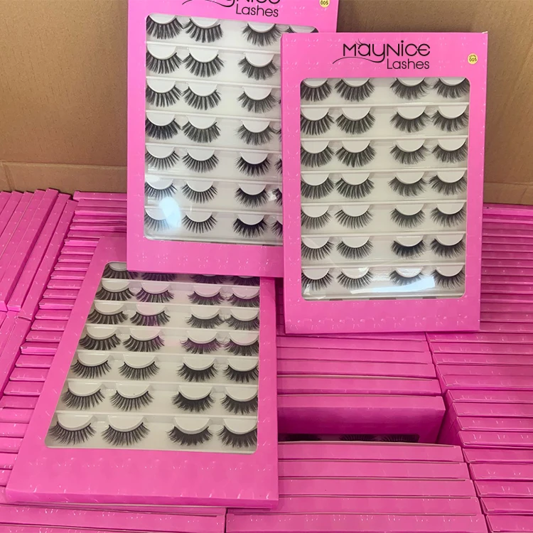 

Ready To Ship Wholesale 5D 18mm Eyelashes 3$ One Set No Logo 16Pairs Faux Mink Lashes Book