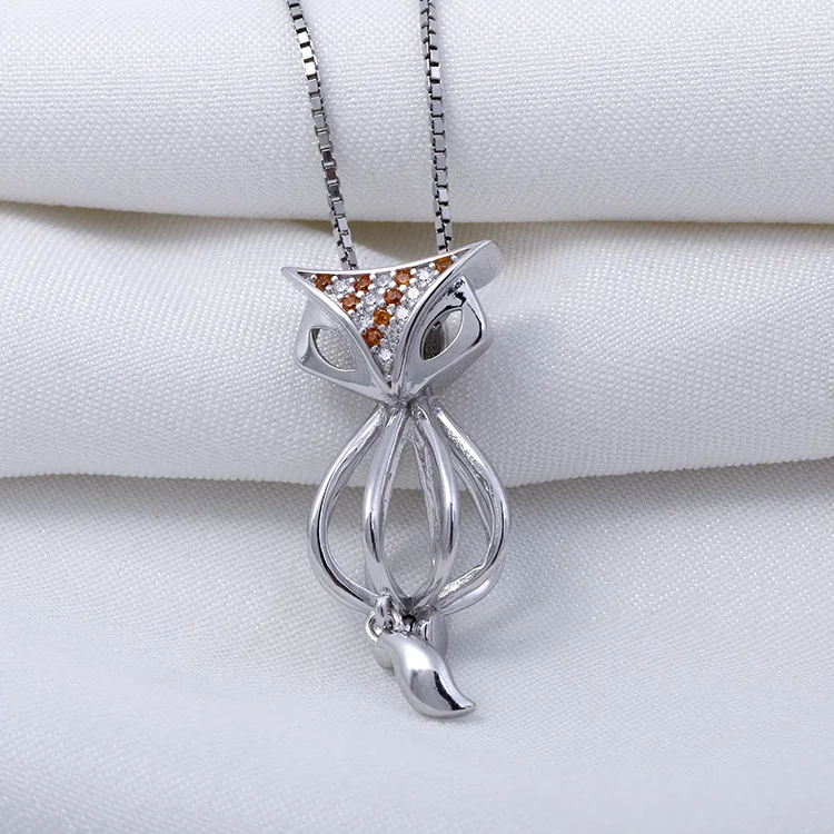
Wholesale 925 Sterling Silver Jewelry Necklace Charming Women Fox Pearl Cage Pendant necklace 