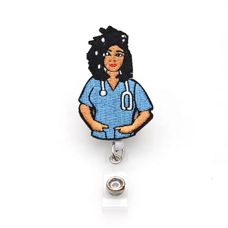 

Black Girl Nurse Doctor Retractable Felt ID Badge Holder Reel Hospital Nurse Name Badge Reel