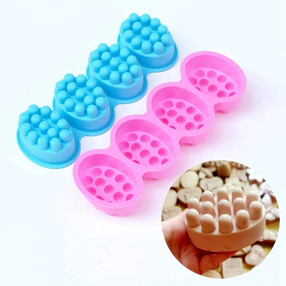 

New 4 Cavity 3D Handmade Soap Silicone Molds Massage Therapy Bar Soap Making Mould DIY Oval Shape Soaps Resin Crafts, As shown