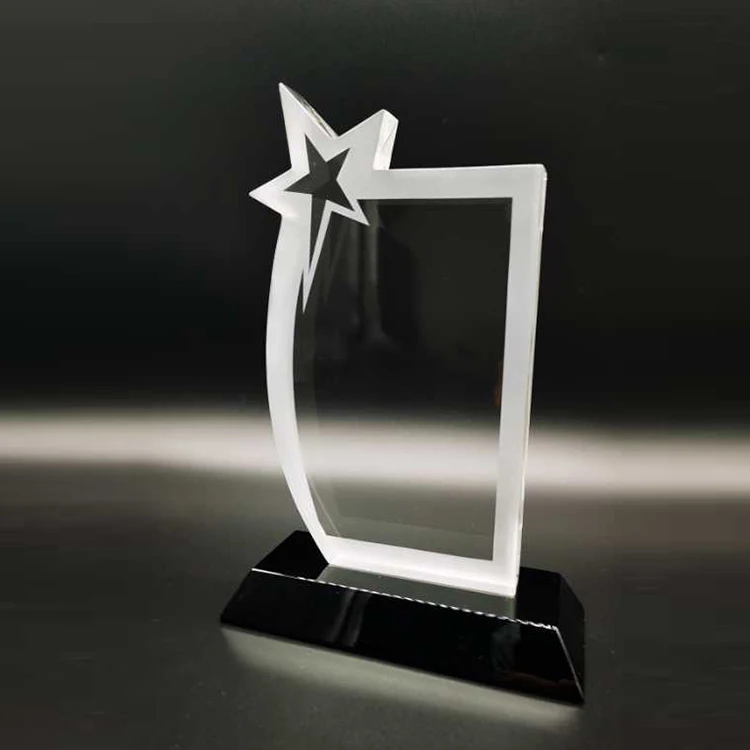 

Factory Selling High Quality Anniversary Awards Black Base Trophy Crystal Star, Clear