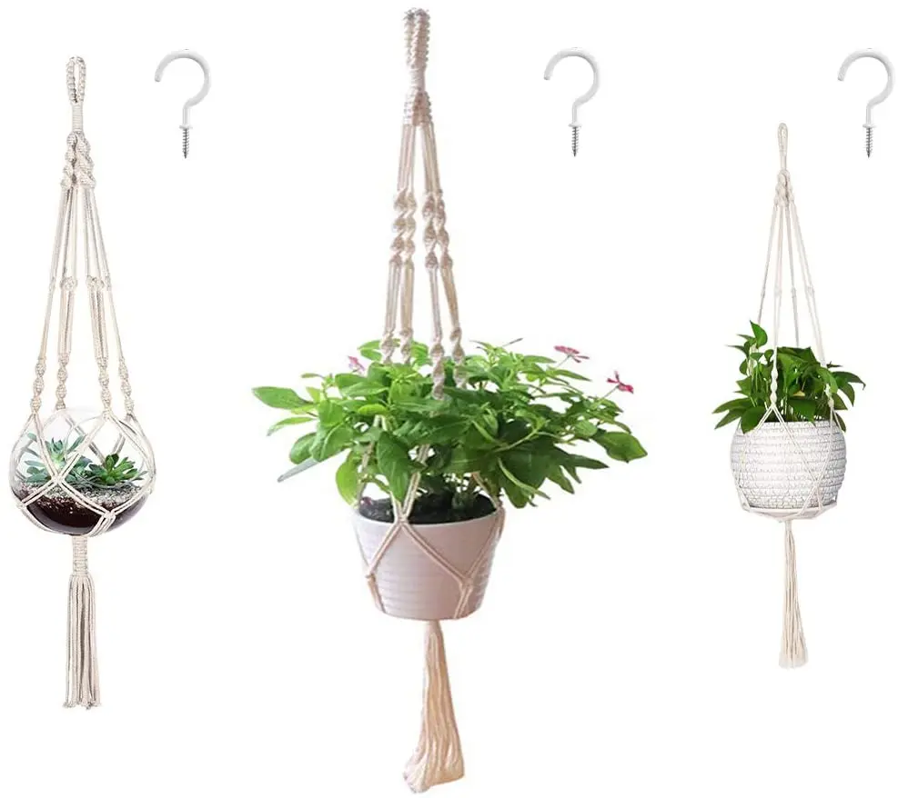 

Home Decrotation Cotton Rope Flower Pots Holder Macrame Plants Hangers, Cream