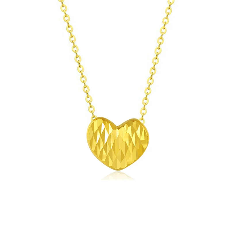

Gold Necklace 999 Heart Pendant Women's Mini 3D Hard Gold Clavicle 24k Pure Gold Necklace