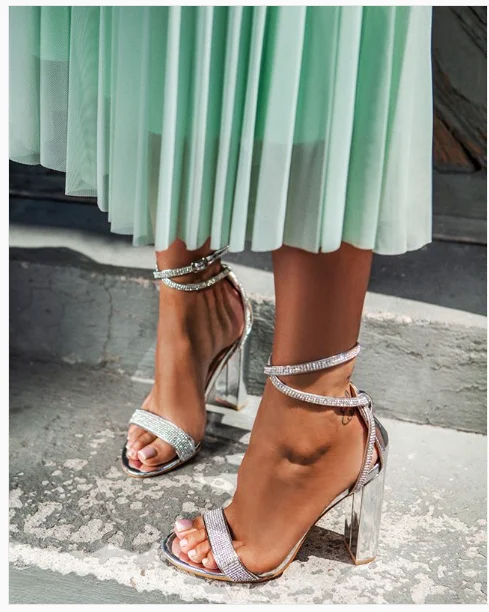 

new style fashion nude color Open Toe Sandals chunky heels women shoes, Sliver