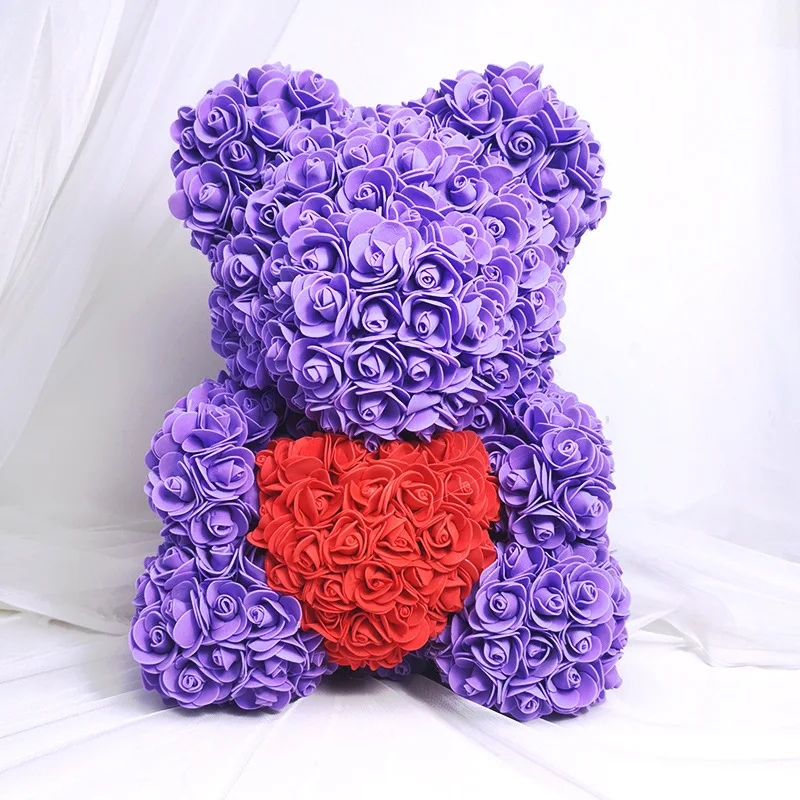 

Romantic Valentines Gift Popular and Premium wholesale Foam PE Purple Rose Bear For Valentines Day Gifts