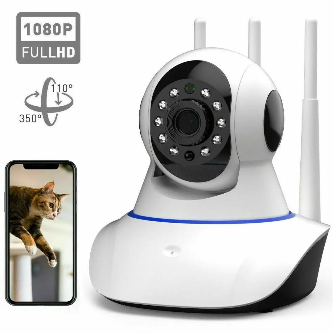 

FULL HD 1080P Pan Tilt Home Wireless Camera IR Night Vision 3 WiFi Antenna