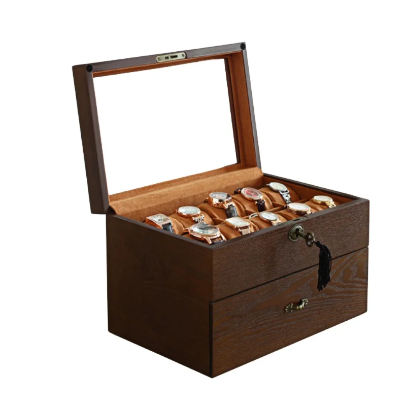 

Wholesale double layers 20 slot palm red solid wooden luxury watch box