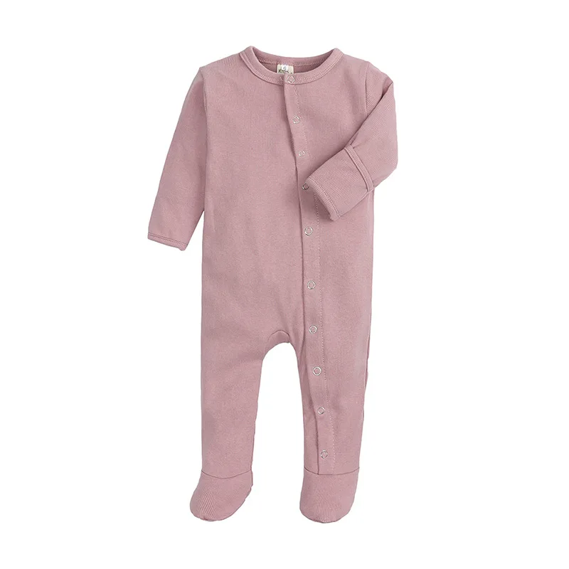 

Custom OEM ODM Infant Toddler Boys Girls Long Sleeve Ribbed Cotton Footed Romper Baby Footie Pajamas With Mitten, Photo showed and customized color