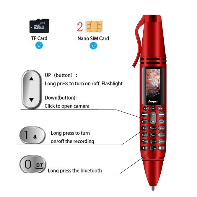 

AK007 Mobile Phone 32GB Remote Noise Reduction Back-clip Recording Pen with 0.96 inch Color Screen camera Dual SIM Dual Standby