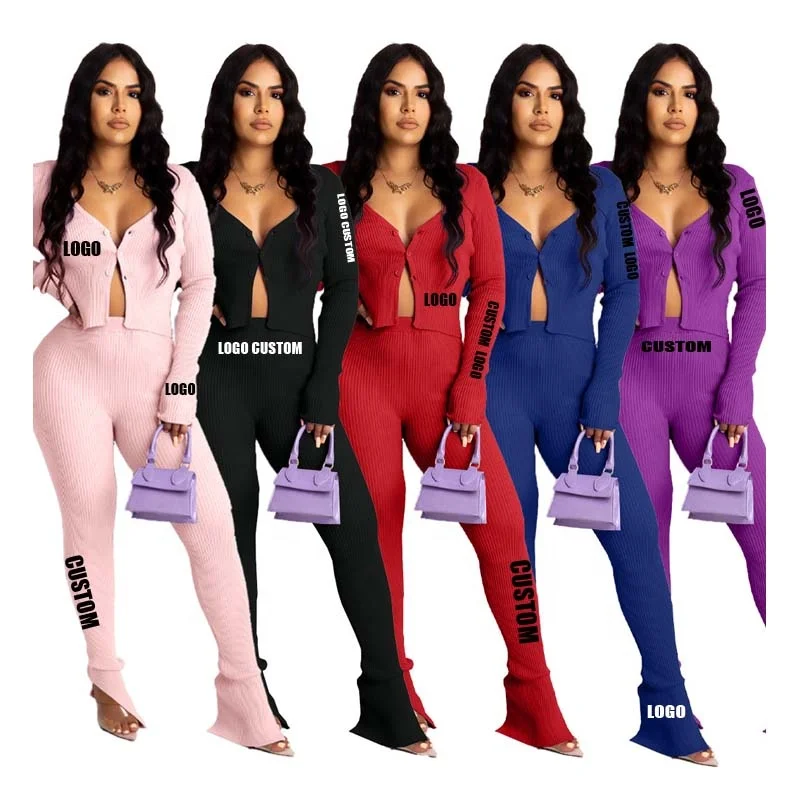 

Free shipping autumn new fashion hot sale women's trousers split long sleeve suit knitted two-piece suit, Customized color