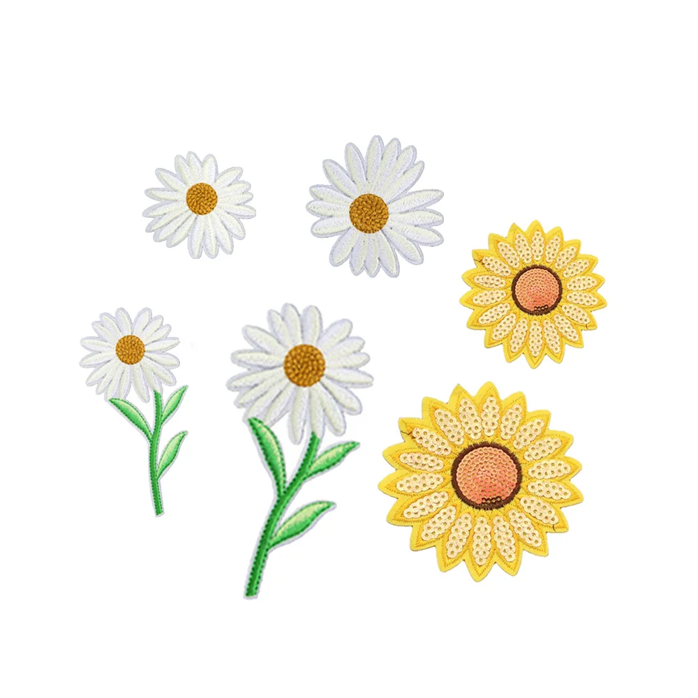 lovely yellow white sunflower designer iron on sequin embroidered patches for hats clothing shoes