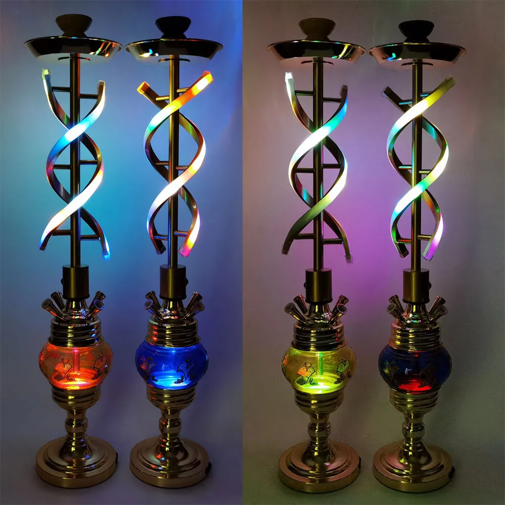 

Wholesale LED Hookah Shisha 4 Hose Sheesha Chicha Cube Glass Hookah with Led Light