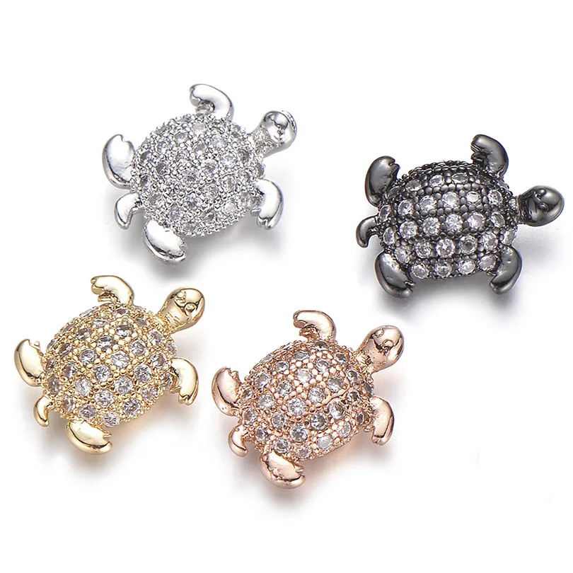 

Women Men Bracelet Craft Animal Micro Pave Clear Zircon DIY Beads for Jewelry Making Lucky Small Tortoise Charm CZ Beads