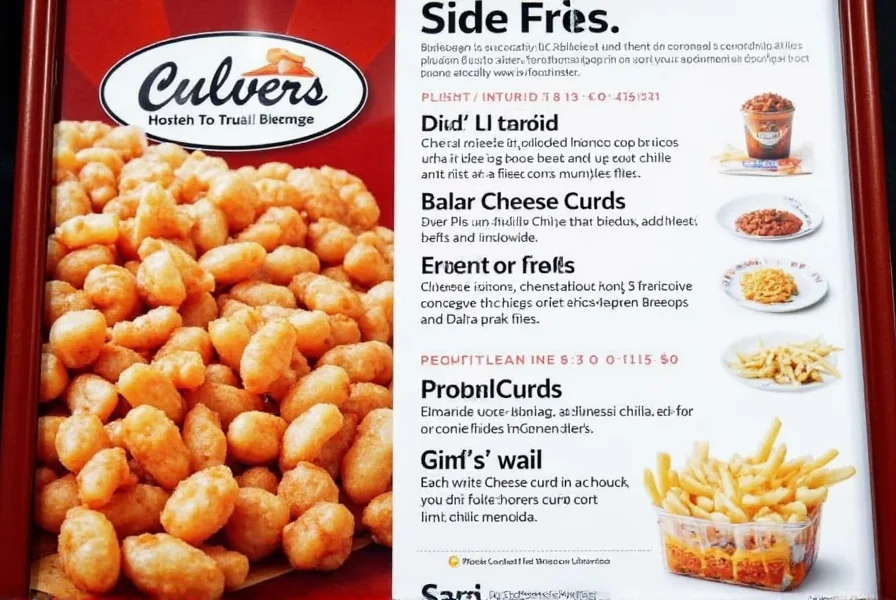 Culver's restaurant menu board highlighting the chili option next to other side items like cheese curds and fries
