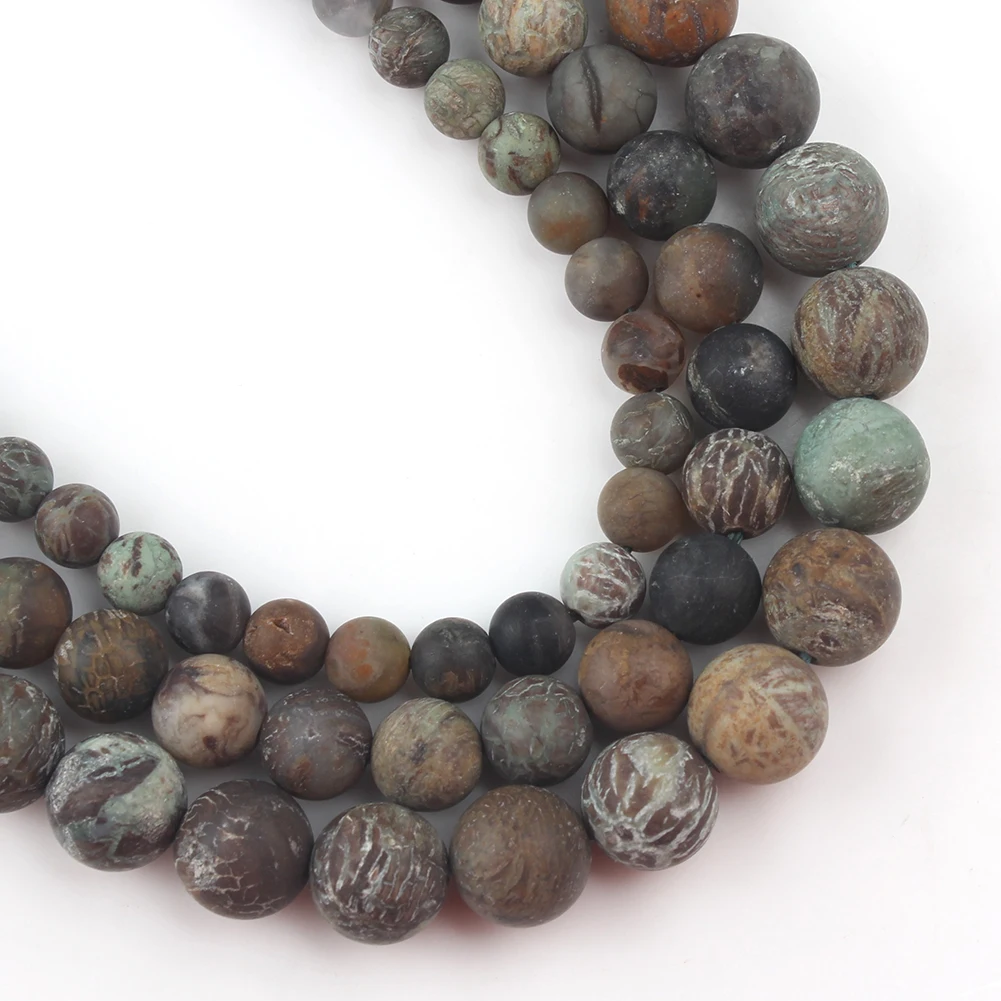 

Natural Dull Polish Matte Snake Skin Jaspers Beads Shoushan Stone Round Beads for Jewelry Making Diy