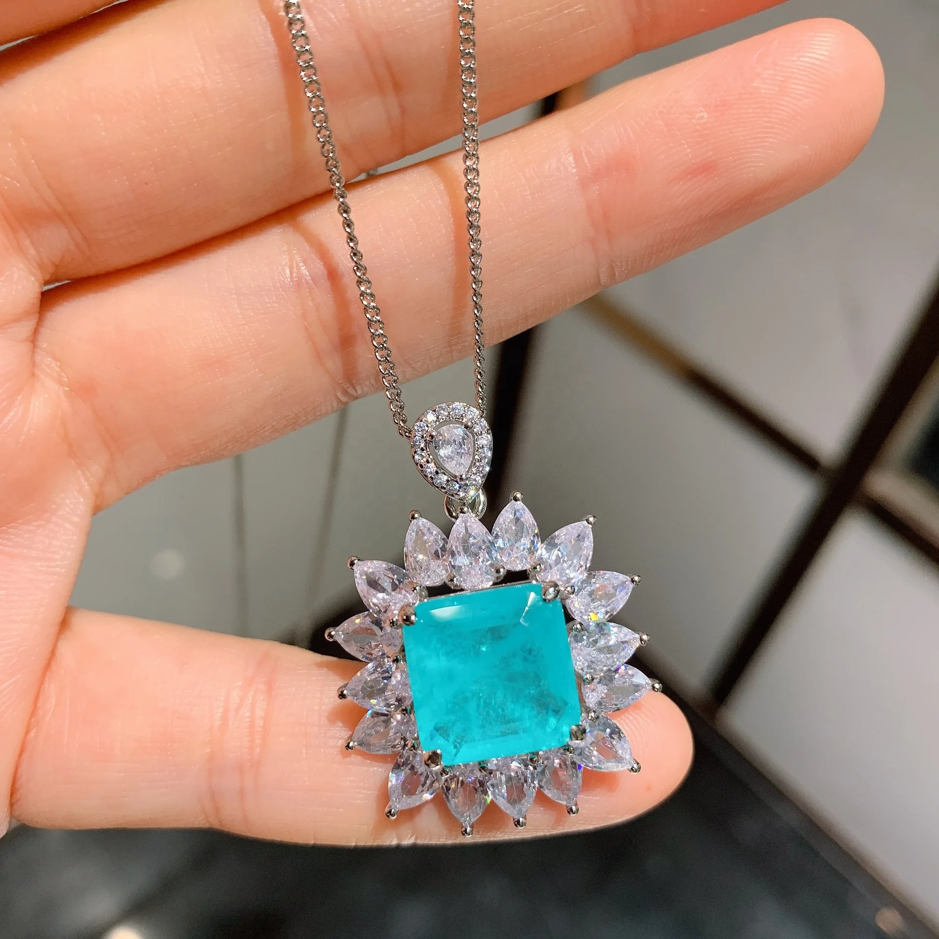 

Gemstone pendant necklace lake blue Natural stone charms fine jewelry for women