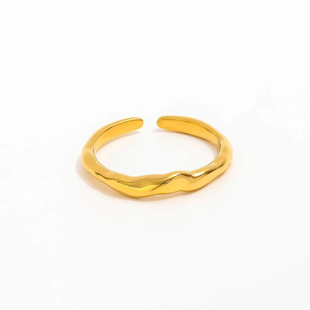 Joolim High-End 18K Gold Plated Stainless Steel Dainty Abstract Irregular Open Ring for Women Jewelry Wholesale