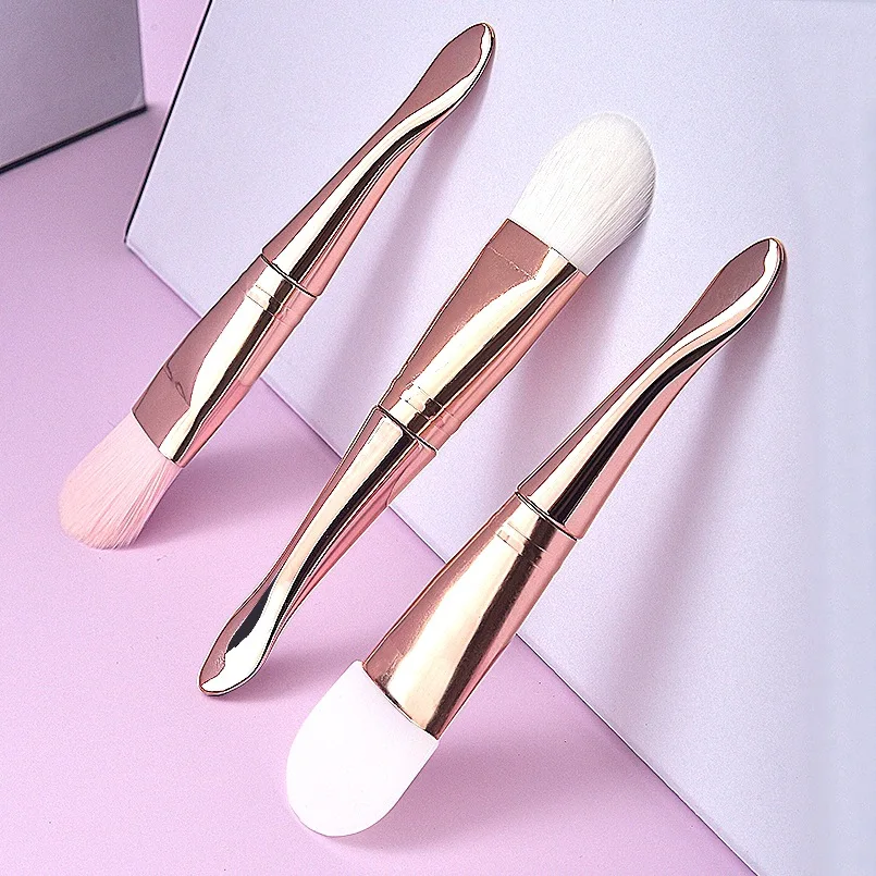 

Makeup Tool Brush Silicone Double-headed Soft Hair Custom Face Rose Gold Facial Mask Brush with Spoon