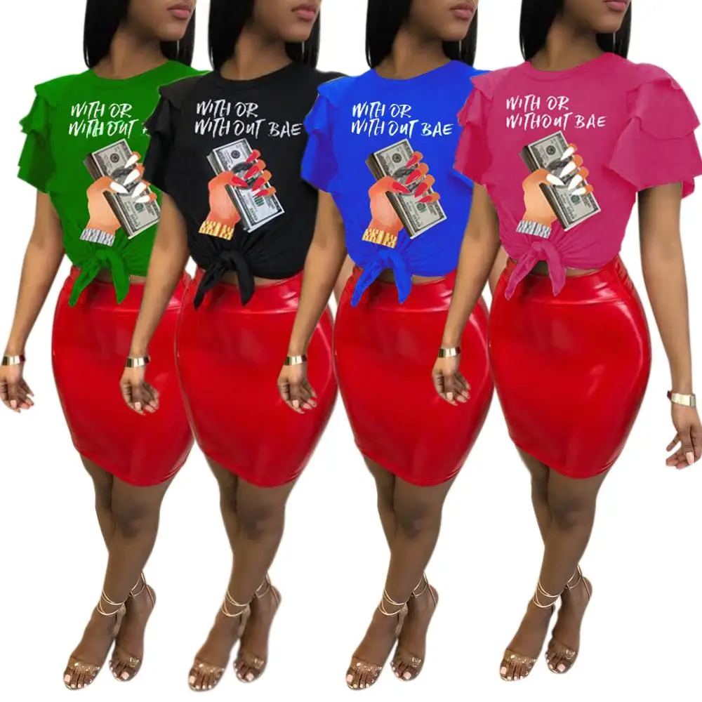 

Clothing vendor fashion printed short ruffles sleeve crop top t shirt women