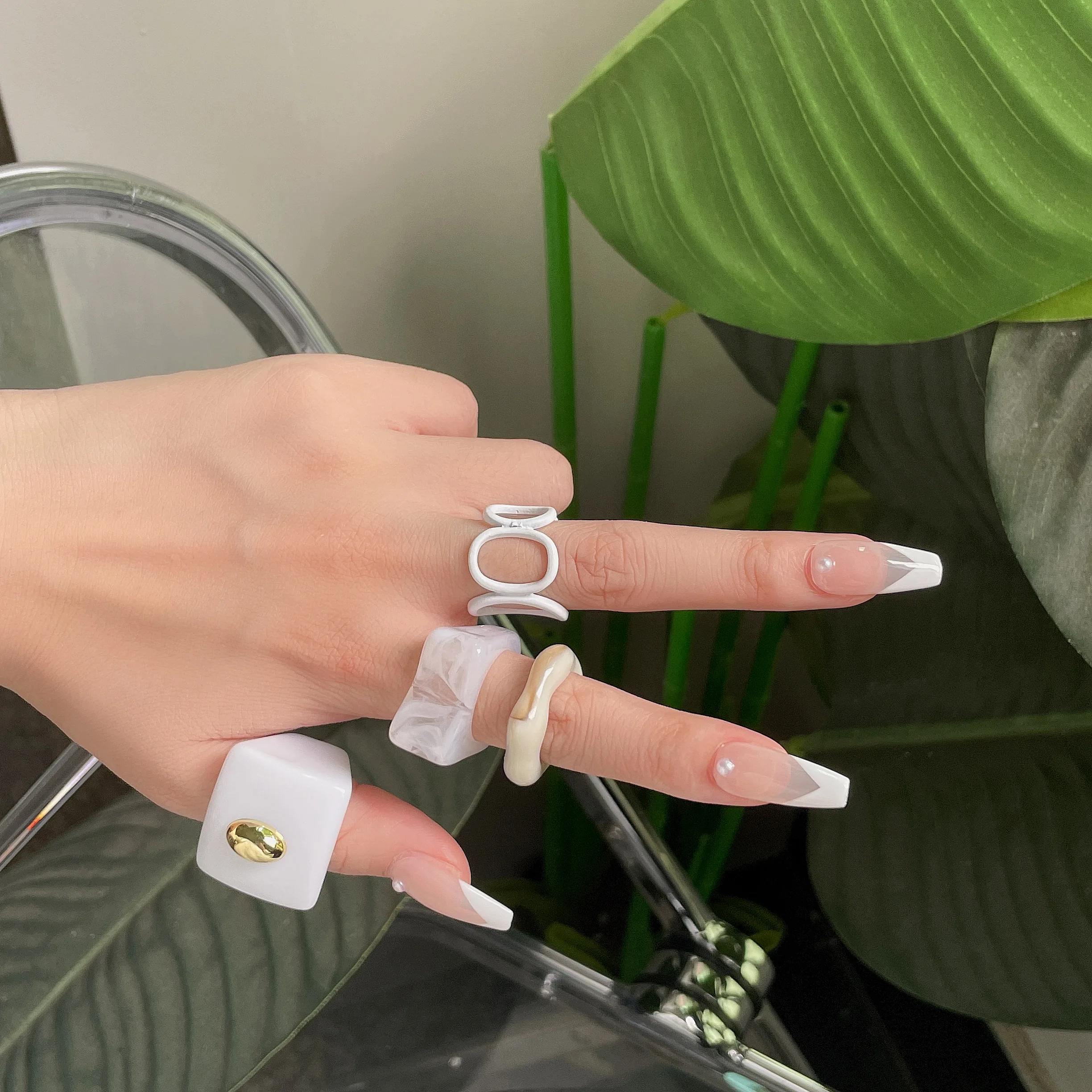 

SHIXIN Acrylic Ring Set Trendy Multi Element Big Finger Rings Unique Rings Jewelry Women