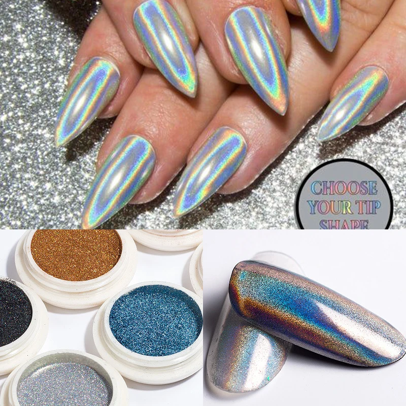 

1 Box Glitter for Nails Holographics Powder Silver Polishing Chrome Pigments Nail Art Decorations Laser Dazzling Dust