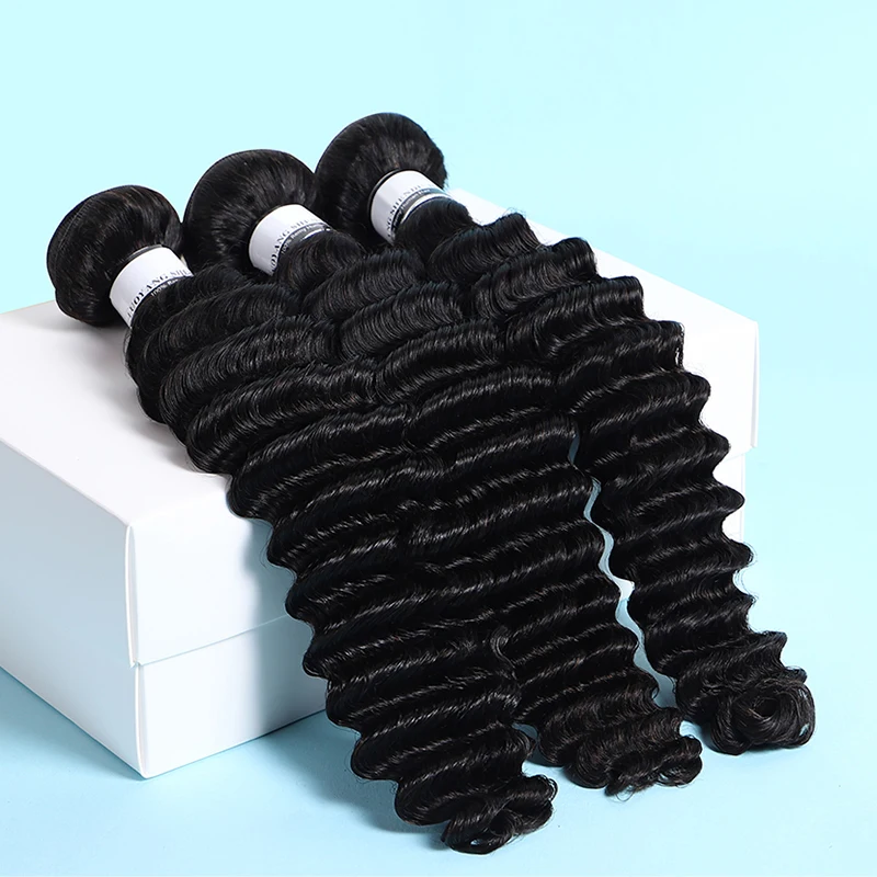 Deep Wave 100% Human Hair Extensions Bundles Kinky Curly Body Remy Raw Indian Hair Cheap Human Hair Bundles with Lace Closure