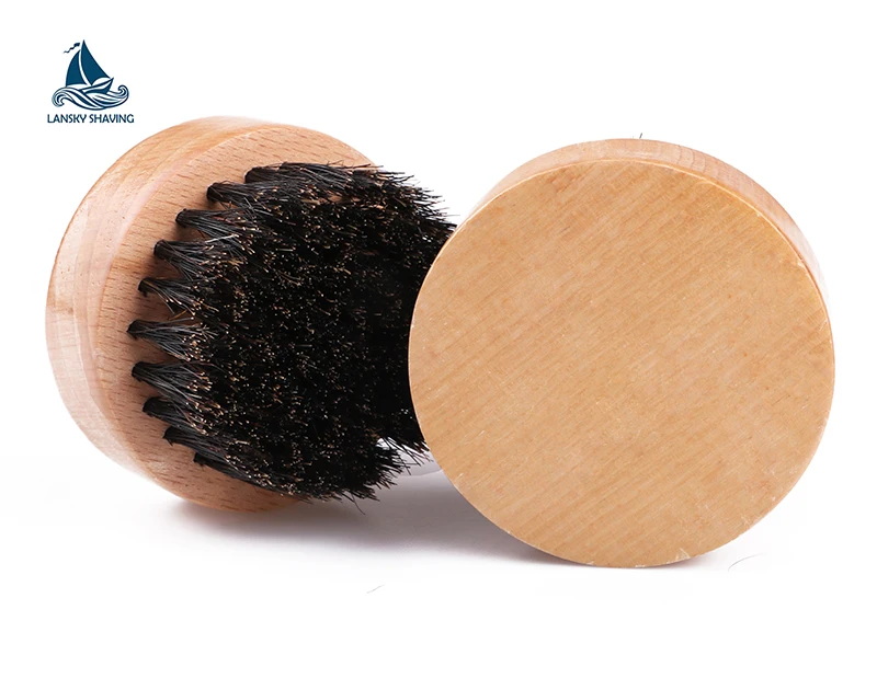 

custom logo eco-friendly wood facial cleaning round beard brush, Odm
