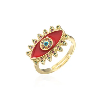 

Lucky Red Oil Dripping Zircon Eye Rings 18K Gold Plating Cubic Zirconia Enamel Evil Eyes Rings For Female