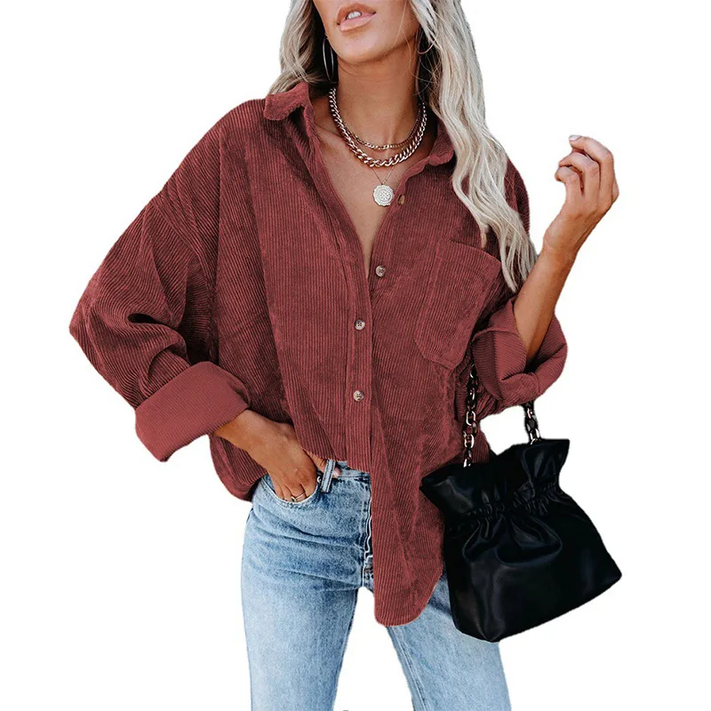 

Women's Fall And Winter New Oversize Corduroy Loose Button Shirt Fashionable Blouse