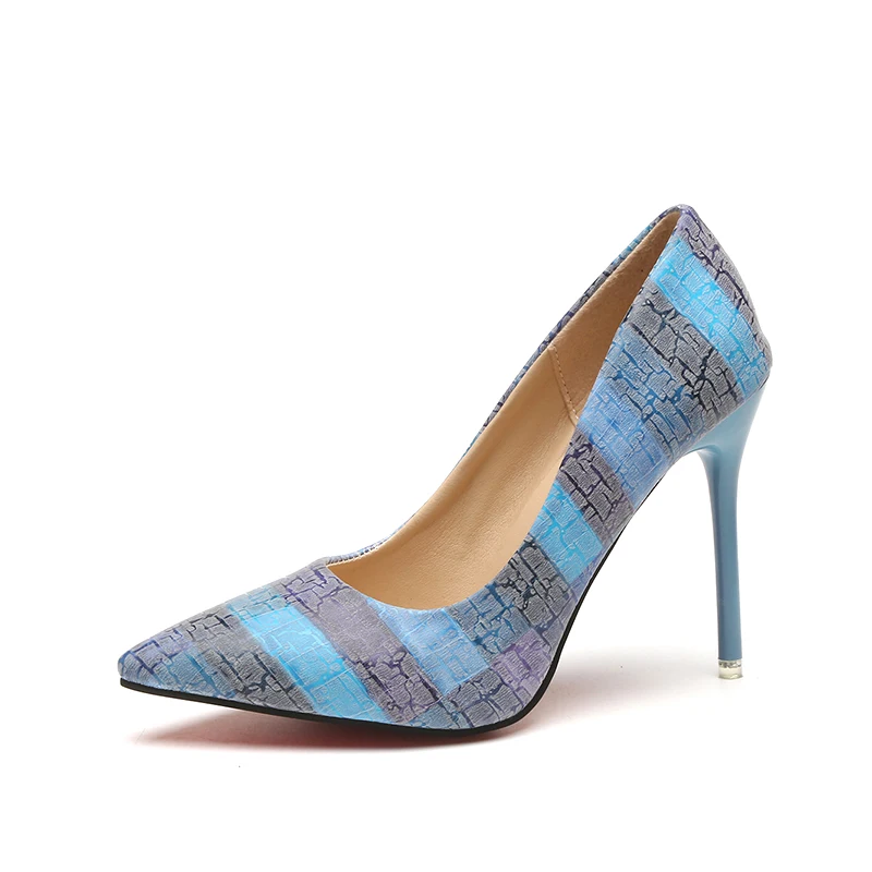 

European pointed toe shoes sexy high heel ladies shoes fashion color matching women shoes, Orange blue