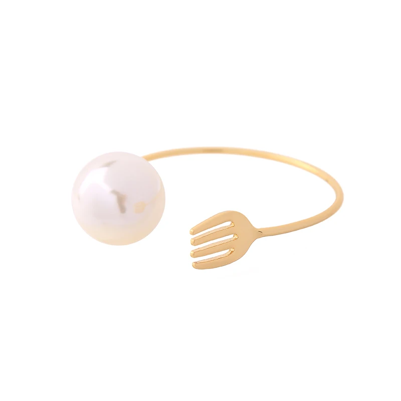 

gsl001 Japanese Style Fashion Creative Design Fork Shaped Pearl Jewelry Minimalist Bracelet Gold Plated Brass Cuff Bangle