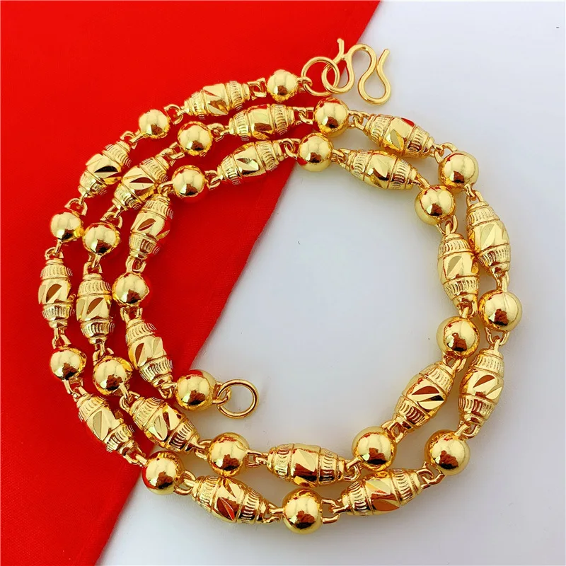 

Men's Ornament Plated Brass Gold Simulated Vietnam Sand Jintai Fashion Solid Carven Design Olive Necklace