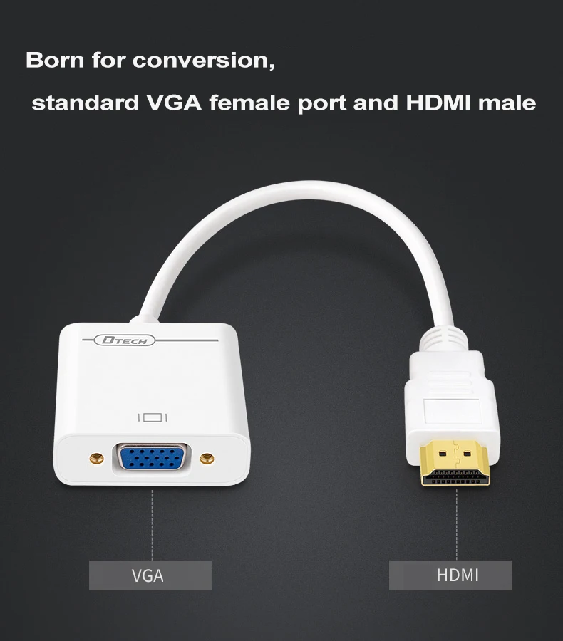 Dtech Hdmi To Vga Cable Laptop 1080p Monitor Tv Converter Pc Audio