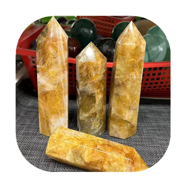 

Wholesale healing stones natural crystals point crystal wands points golden healer wand point tower for home decoration