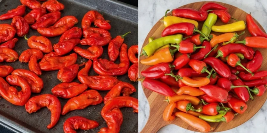 Peppers laid out on a baking tray inside an oven
